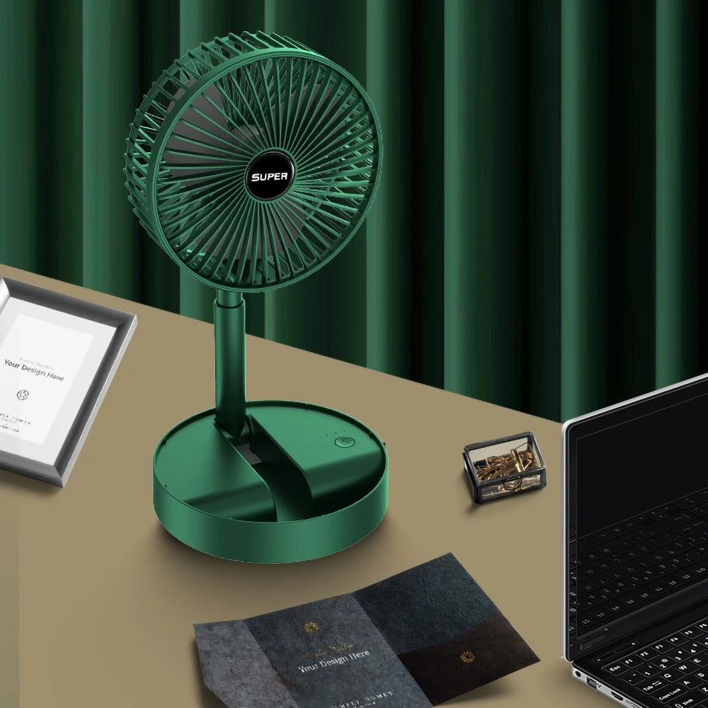 Rechargeable - Portable Telescopic Folding Fan Table Desk Fan | 3 Speeds Adjustable Height Fan (Random Color)