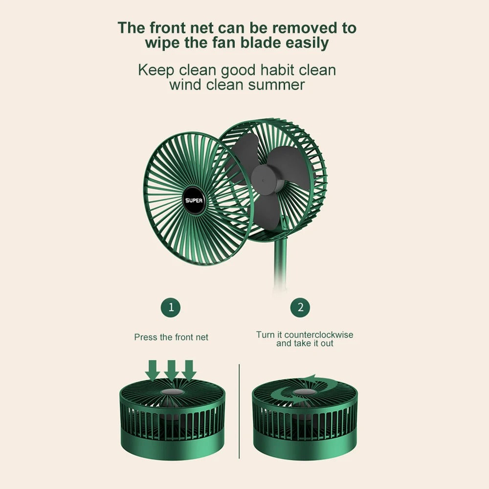 Rechargeable - Portable Telescopic Folding Fan Table Desk Fan | 3 Speeds Adjustable Height Fan (Random Color)