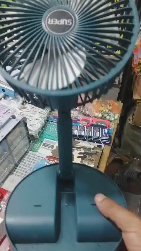 Rechargeable - Portable Telescopic Folding Fan Table Desk Fan | 3 Speeds Adjustable Height Fan (Random Color)